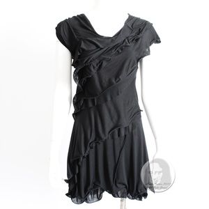 Nina Ricci Dress Mini LBD Little Black Dress Asymmetric Ruffles Size 34 Italy